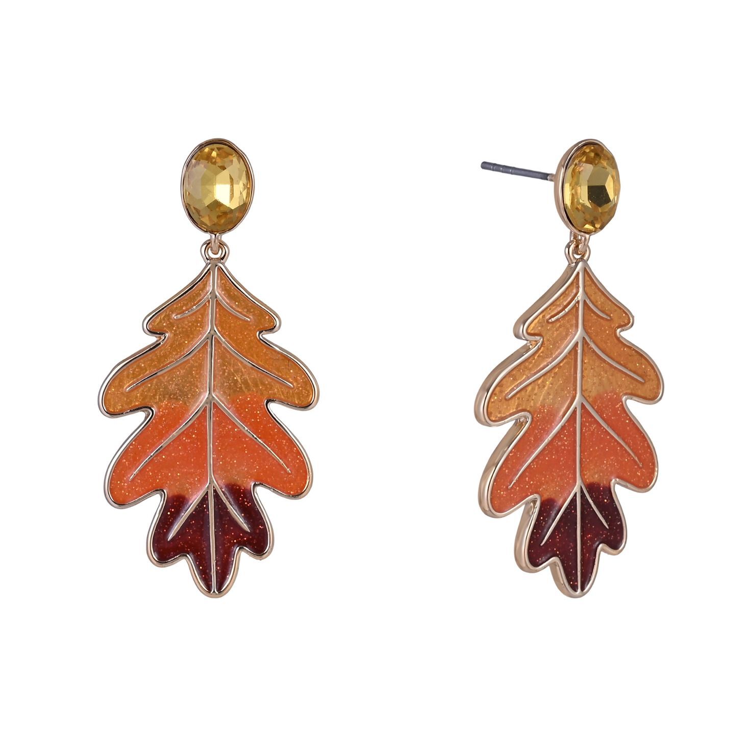 Glitter Enamel Oak Leaf Earrings