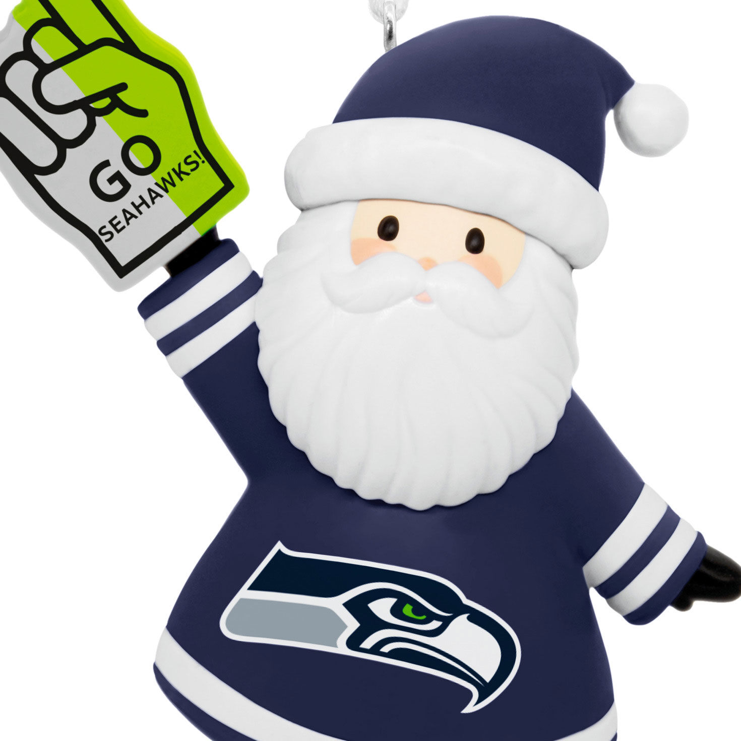 Seattle Seahawks Santa Fan Christmas Ornament closeup view image number 5