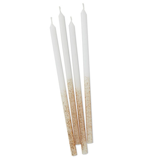 White Glitter-Dipped Tall Birthday Candles, Set of 12, White Glitter-Dipped