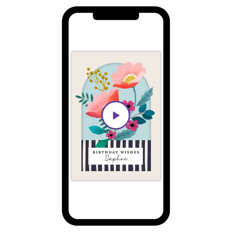 Pink Flowers in Arch Personalized Birthday Card phone with card front image number 1