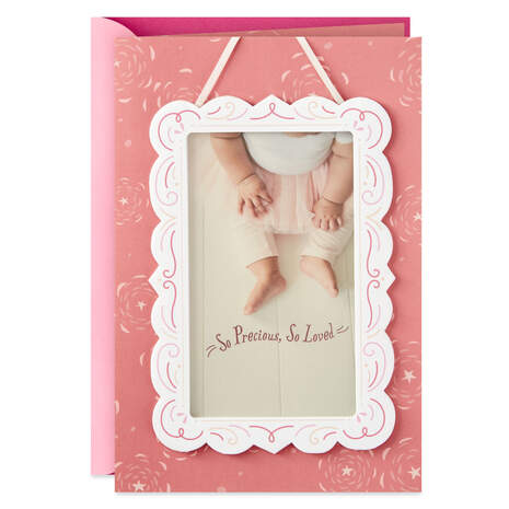 Precious and Loved New Baby Girl Card With Removable Frame, , large