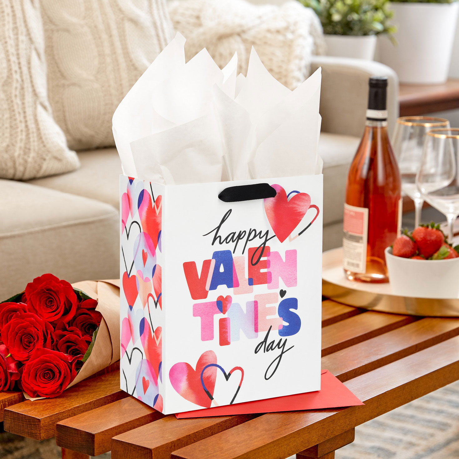 9.6" Happy Valentine's Day on White Medium Gift Bag, , large image number 2