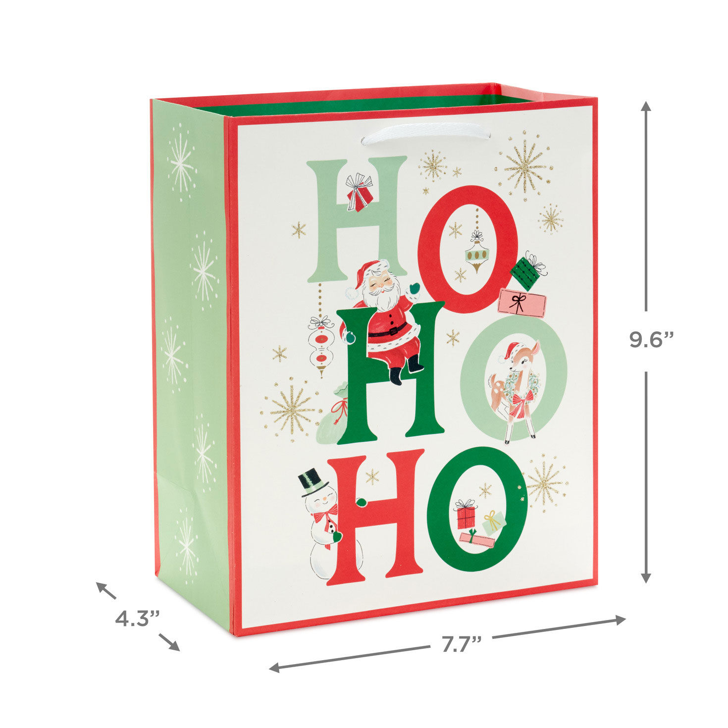 Vintage Santa Ho Ho Ho Medium Christmas Gift Bag measurement image number 3
