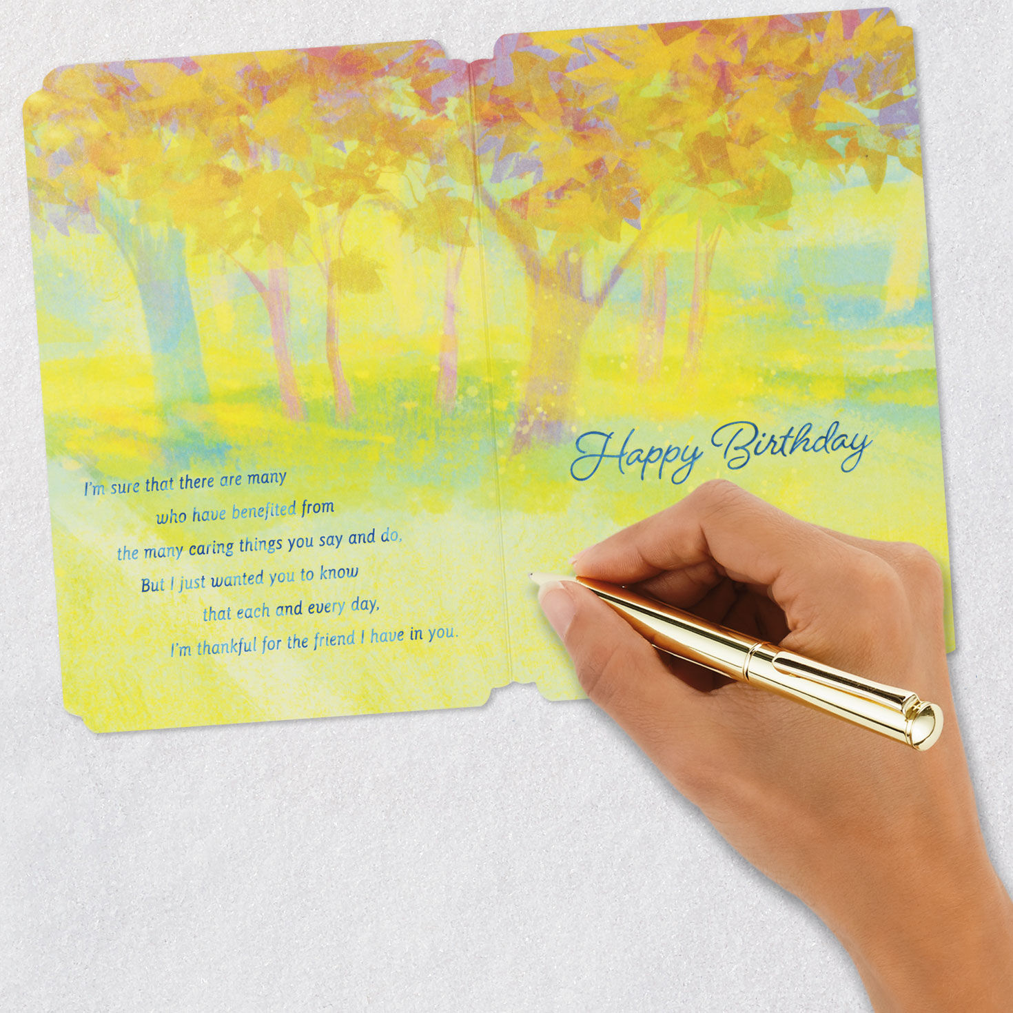 Yellow Sunlight Rays Birthday Card for Friend signing card image number 7