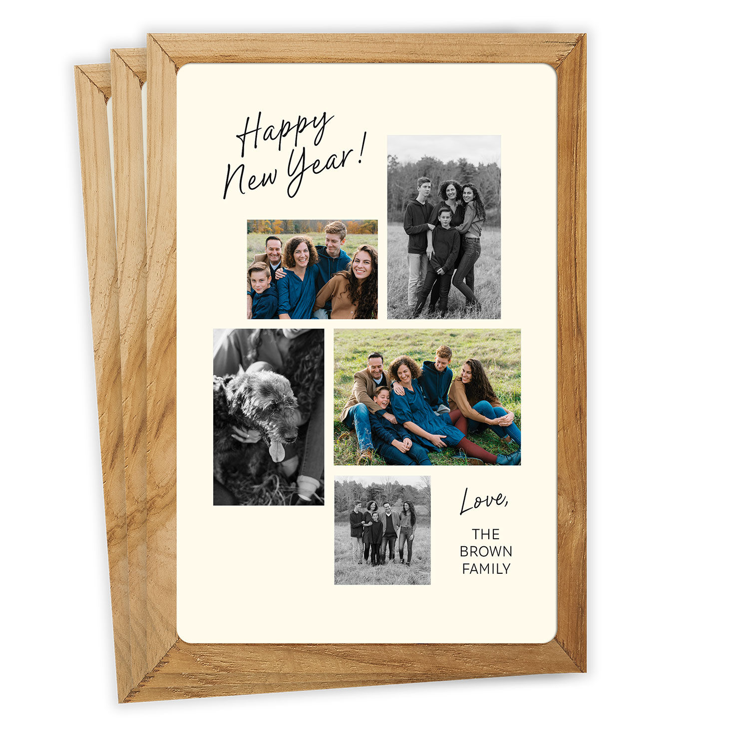 Rustic Frame Photo Collage Flat New Year Photo Card