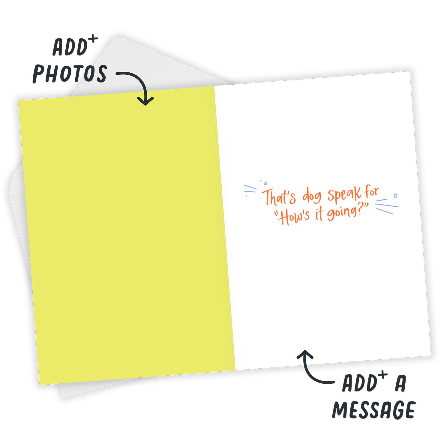 Dog Word Bubbles Personalized Card Open Card with Envelope indicating personalization image number 3