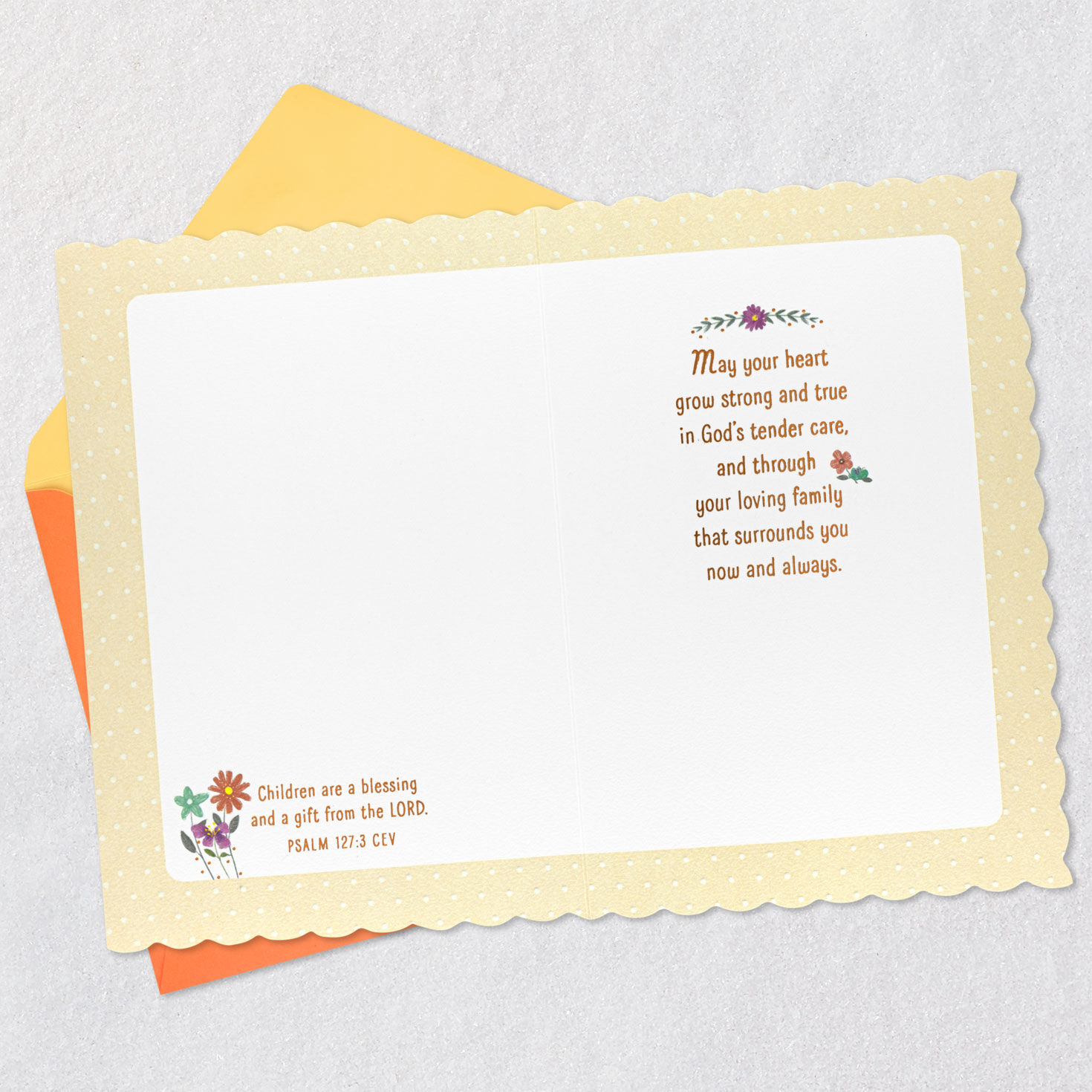 Church and Flowers Baptism Card for Granddaughter Open card with envelope image number 4