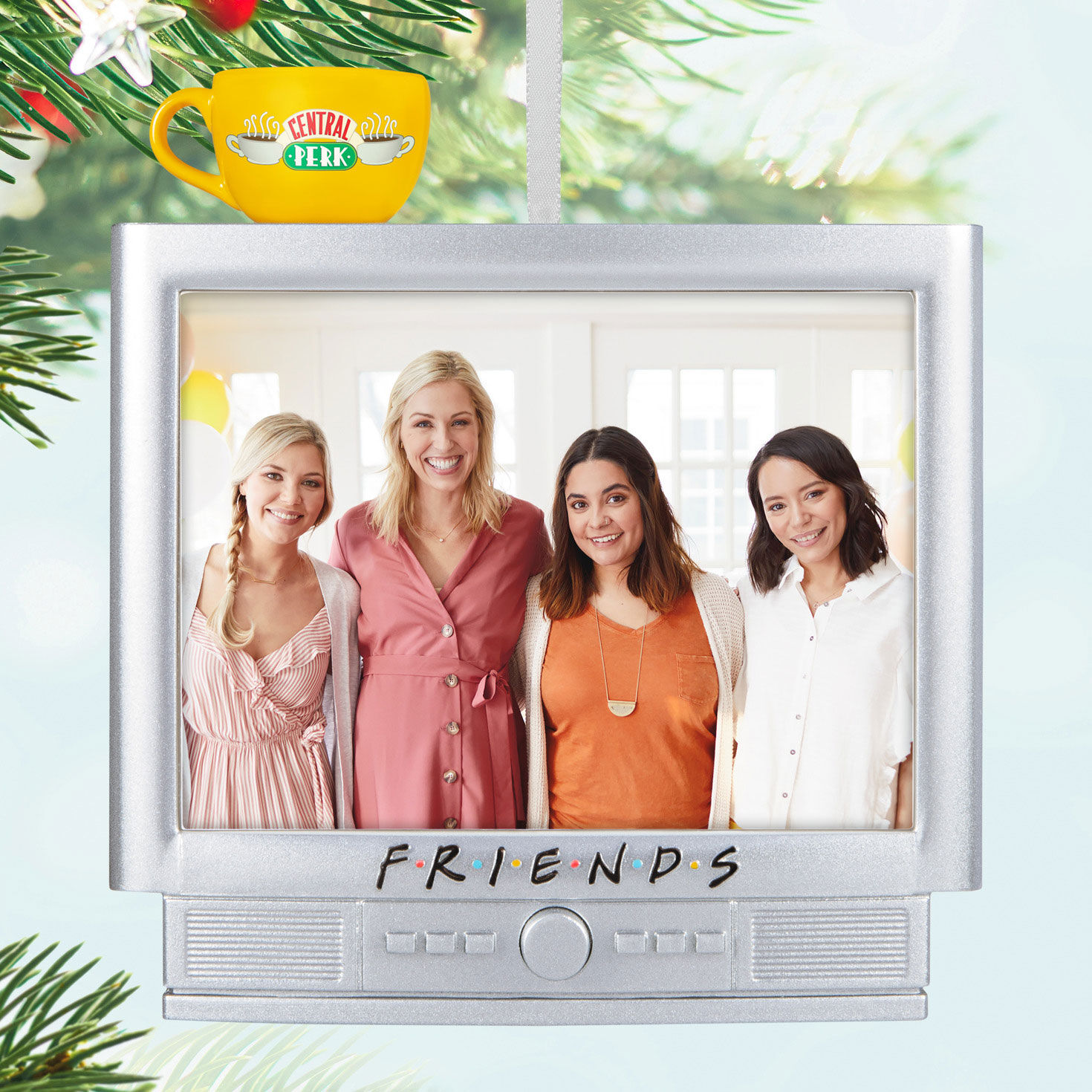 Friends TV and Coffee Cup Personalized Ornament hanging on tree image number 3