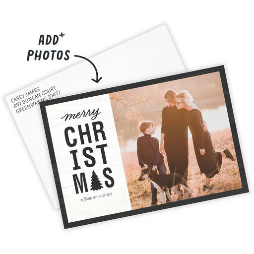 Black & White Rustic Flat Christmas Photo Card, 