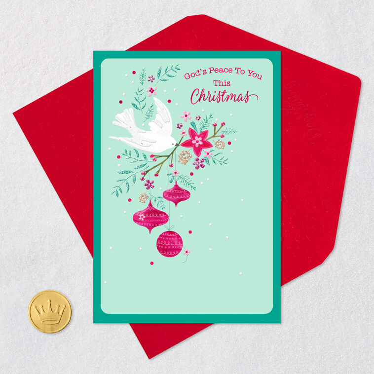 White Dove With Branch Religious Christmas Card Card Front with Envelope and Gold Seal image number 6
