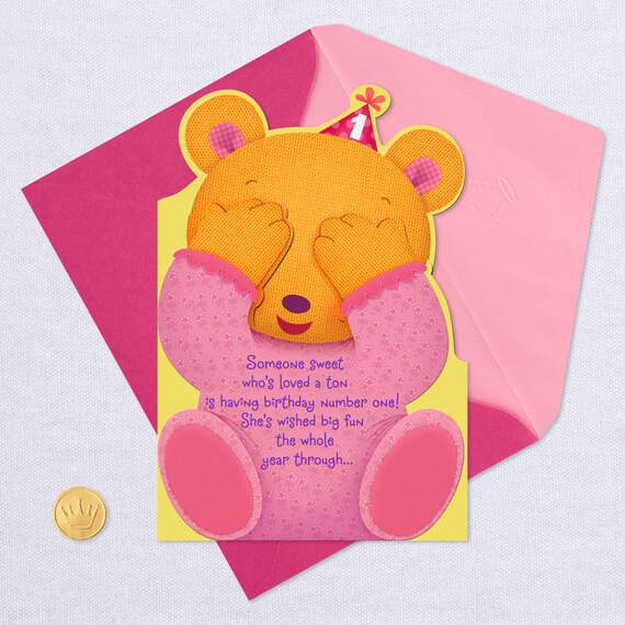 Peek-a-Boo Bear First Birthday Card for Her, , large image number 5