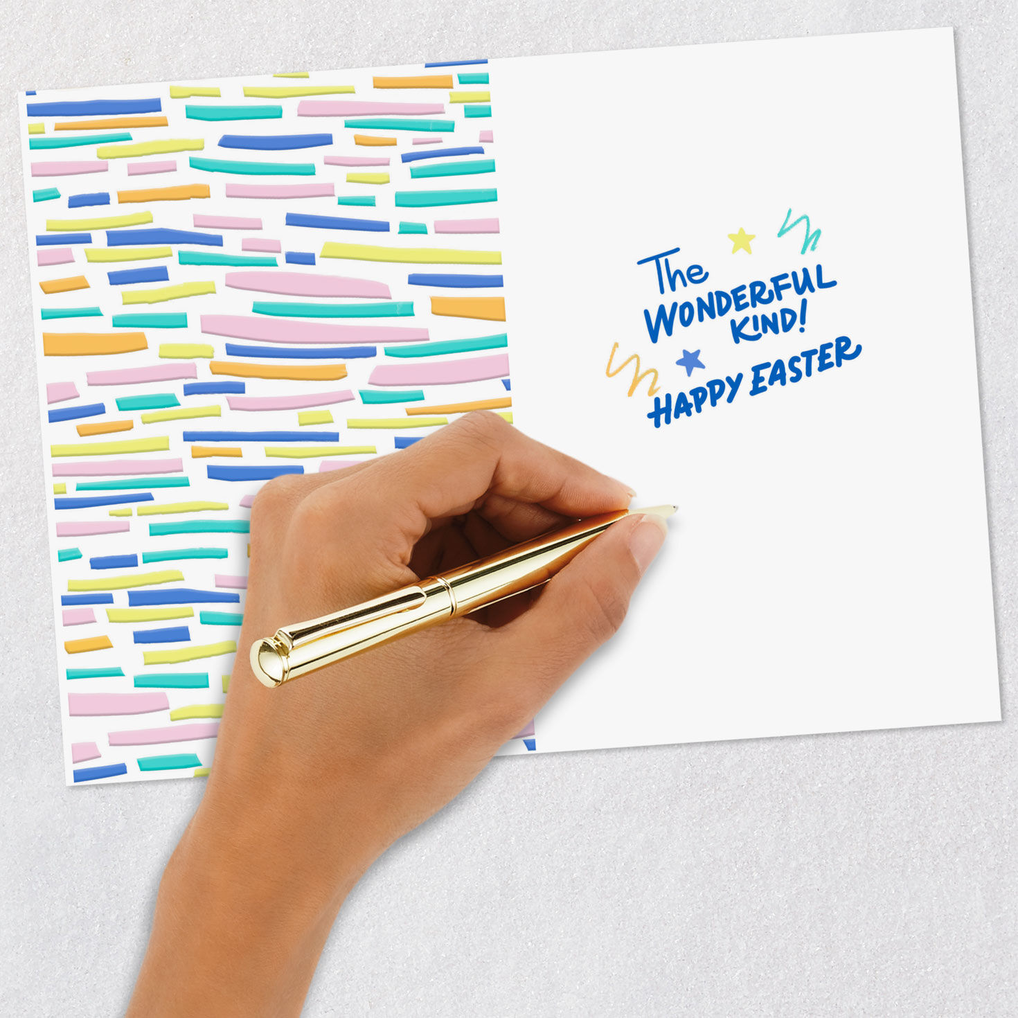 Blue and Yellow Doodle Eggs Easter Card for Kids signing card image number 6