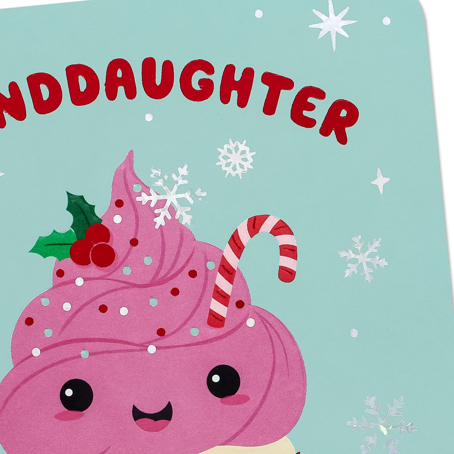 Pink Kawaii Cupcake Christmas Card for Granddaughter Card Front Detail image number 4