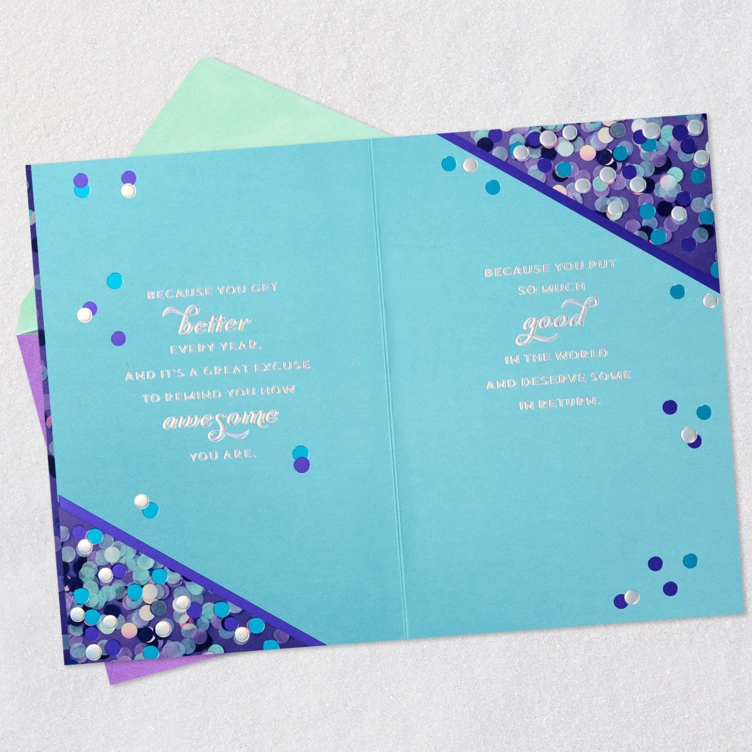 Purple Confetti Birthday Card for Niece open card with envelope image number 6