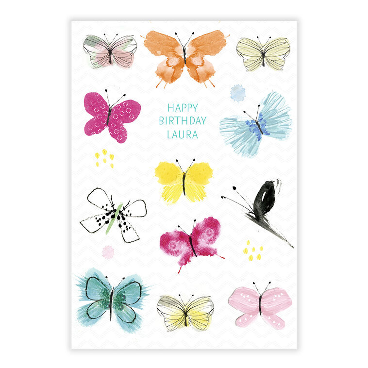 Watercolor Butterflies Personalized Birthday Card front image number 2