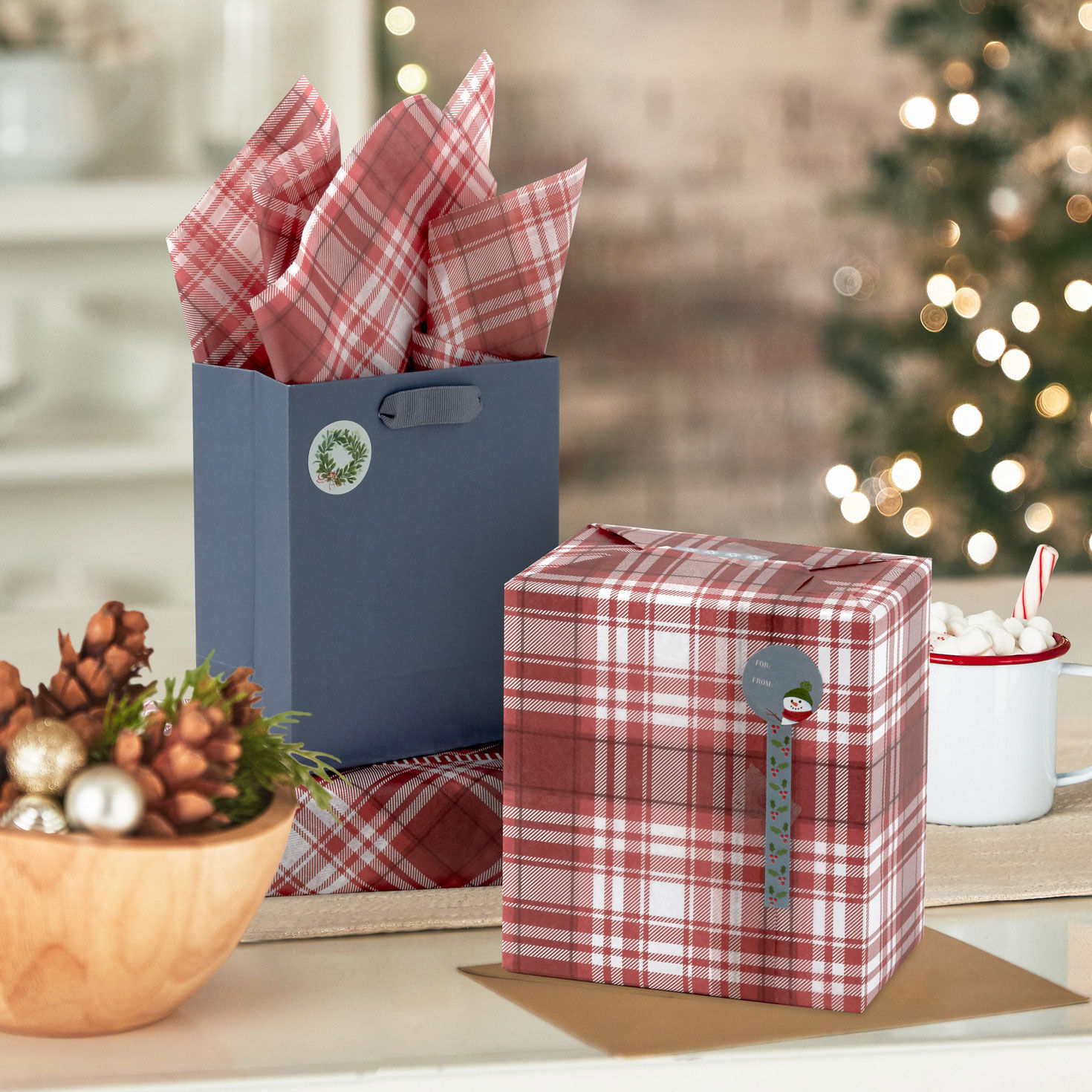 Red and White Holiday Plaid Tissue Paper With Gift Tag Stickers, 10 sheets, , large image number 3