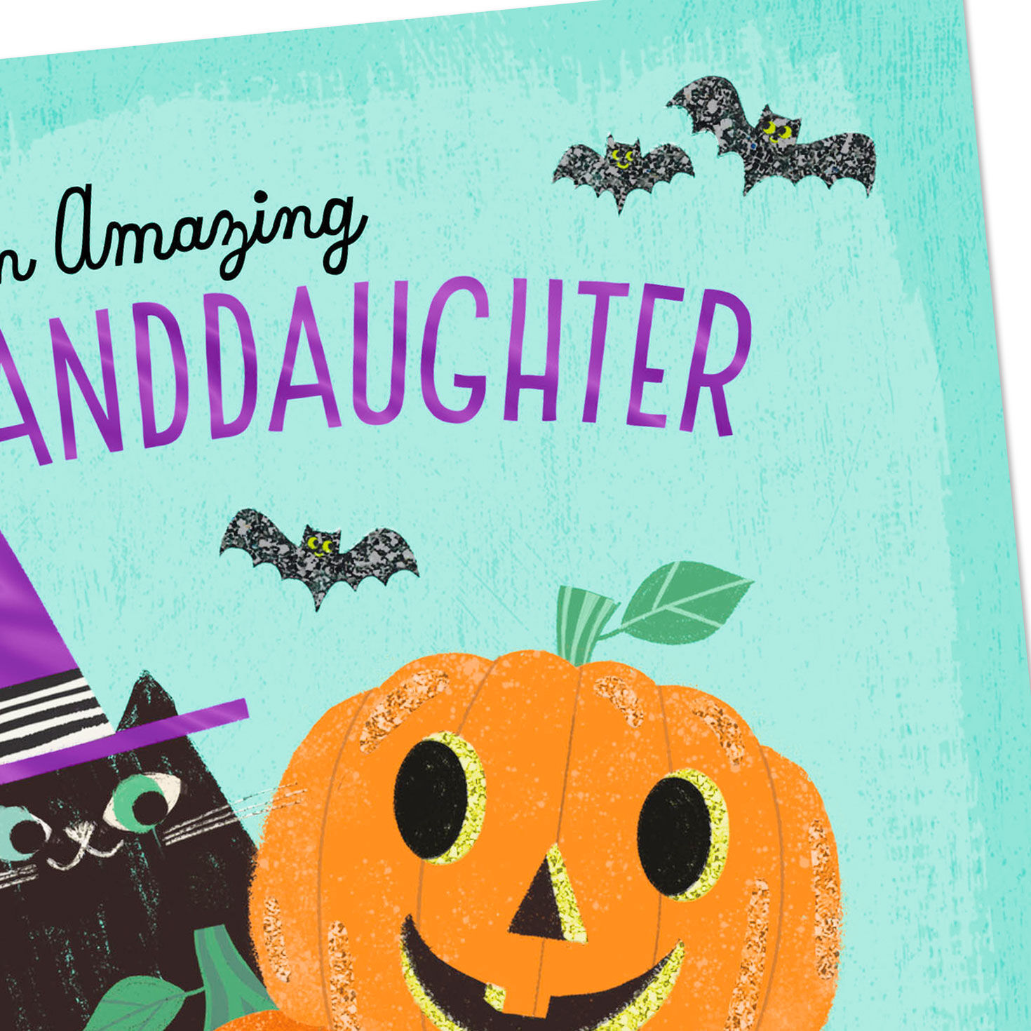 Black Cat, Pumpkins and Bats Granddaughter Halloween Card Card Front Detail image number 4