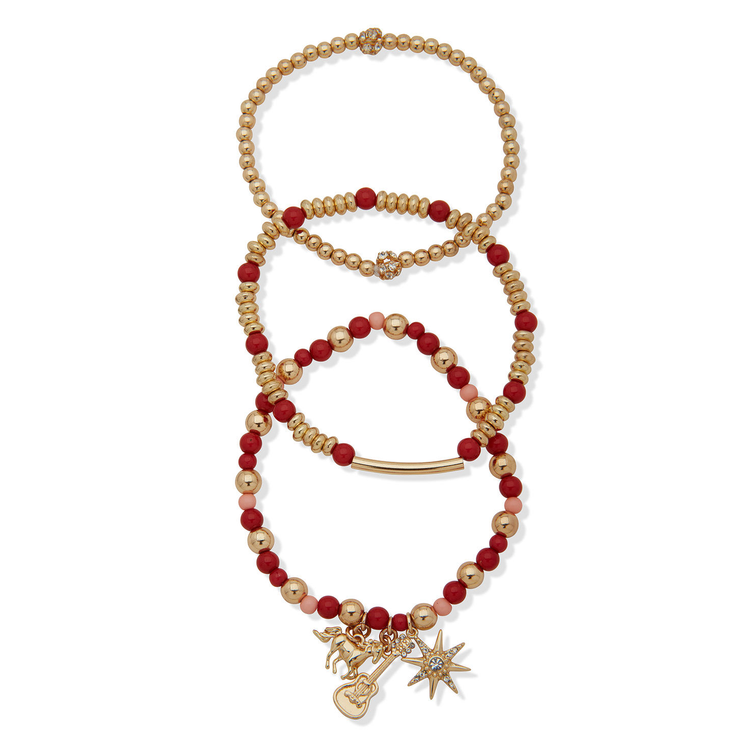 Hallmark x Opry® Pink, Red and Gold Beaded Bracelets With