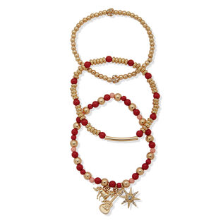Hallmark x Opry® Pink, Red and Gold Beaded Bracelets With Charms, Set of 3