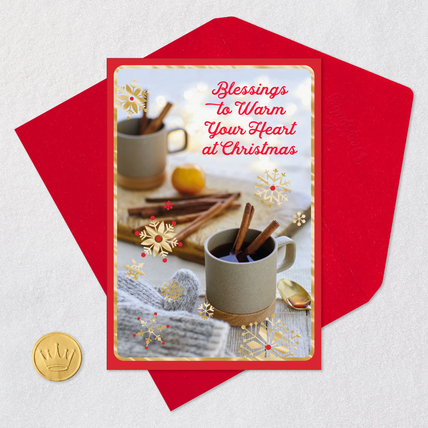 Mugs and Snowflakes Religious Christmas Card Card Front with Envelope and Gold Seal image number 6