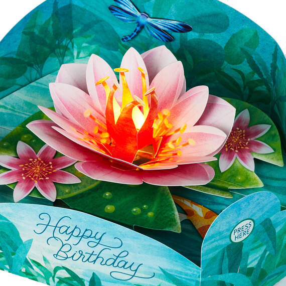 Lily Pad and Dragonfly Musical 3D Pop-Up Birthday Card With Light, , large image number 4