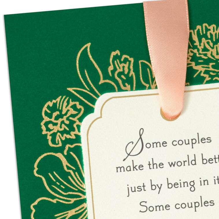 Forest Green and Gold Flowers Anniversary Card for Couple Card Front Detail image number 5