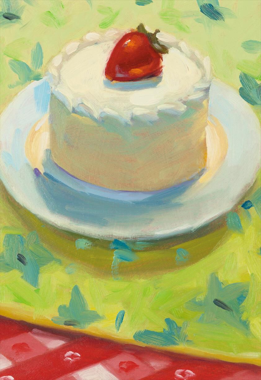 Cake With Strawberry Painting Blank Birthday Card
