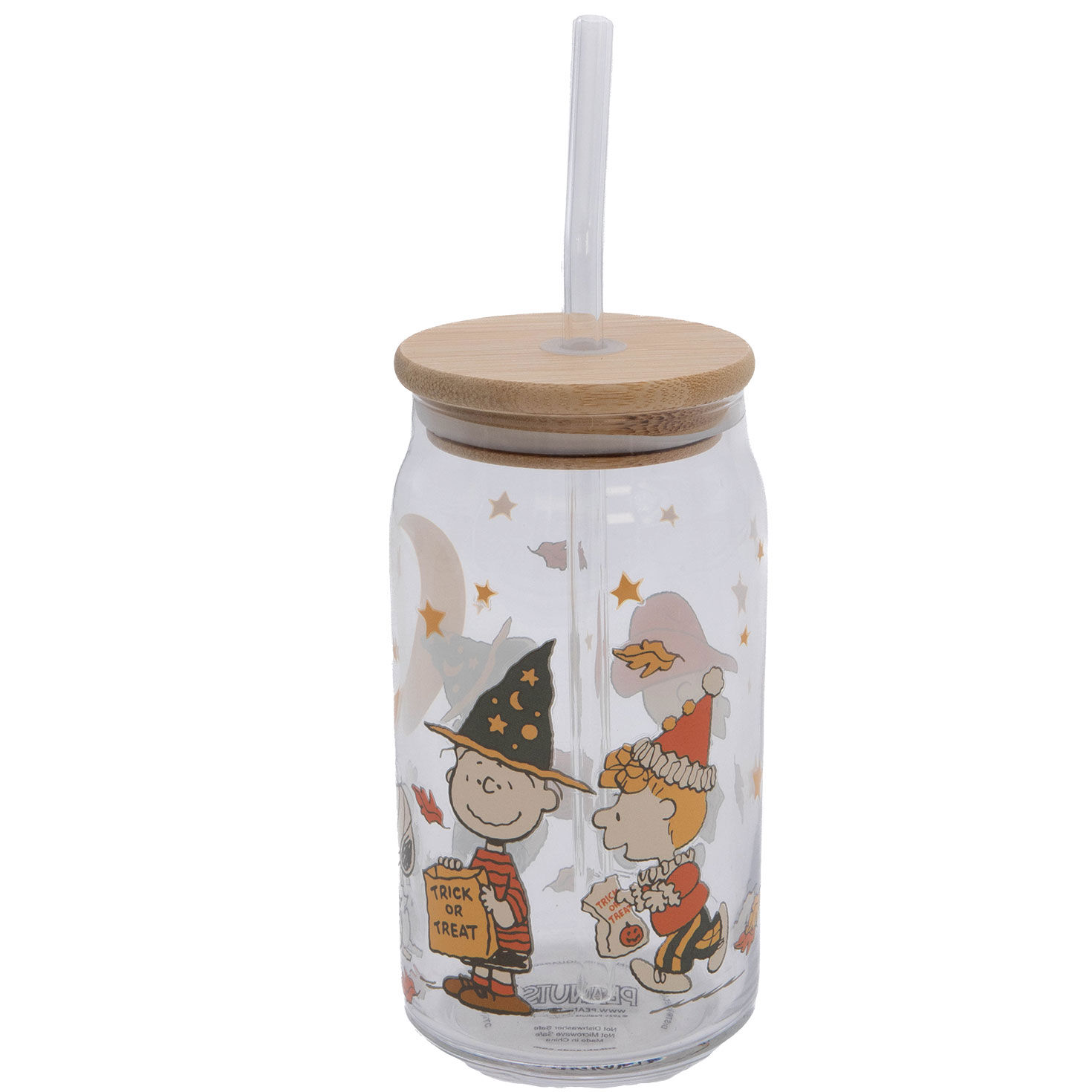 Peanuts Gang Trick-or-Treating Glass Cup With Straw side image number 4