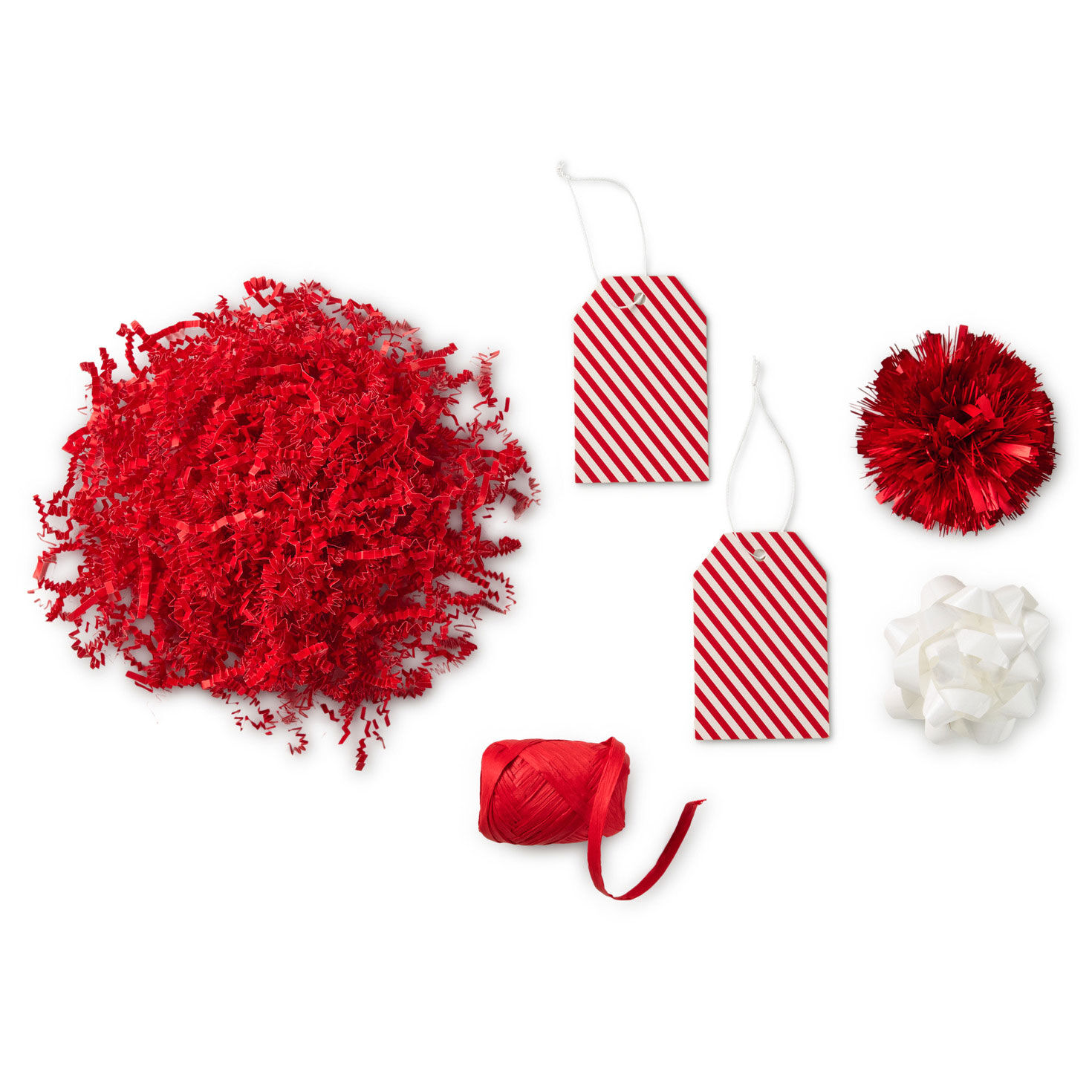 Red and White 6-Piece Assortment Christmas Shredded Paper and Trim Kit