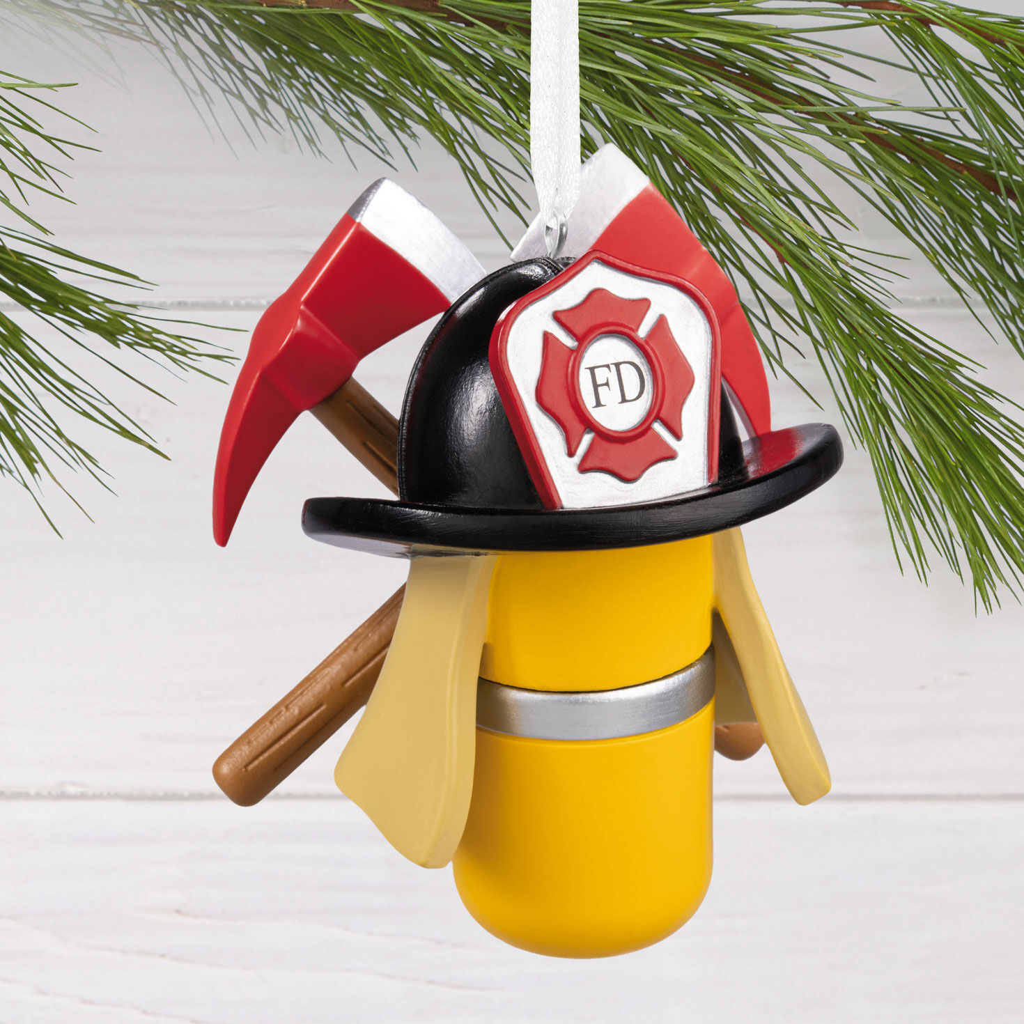 Firefighter Hat and Gear Christmas Ornament hanging on tree image number 2