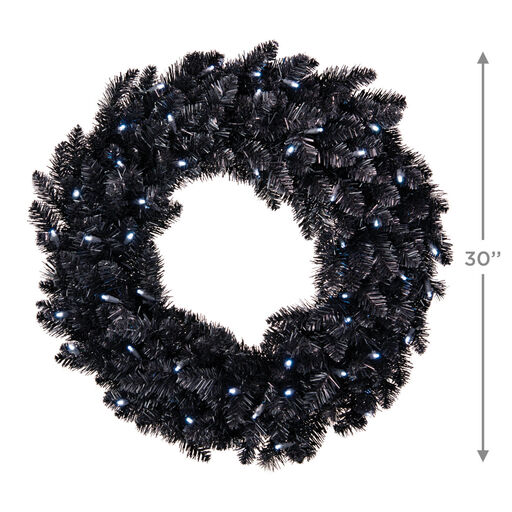 Black Pre-Lit Wreath, 30", 