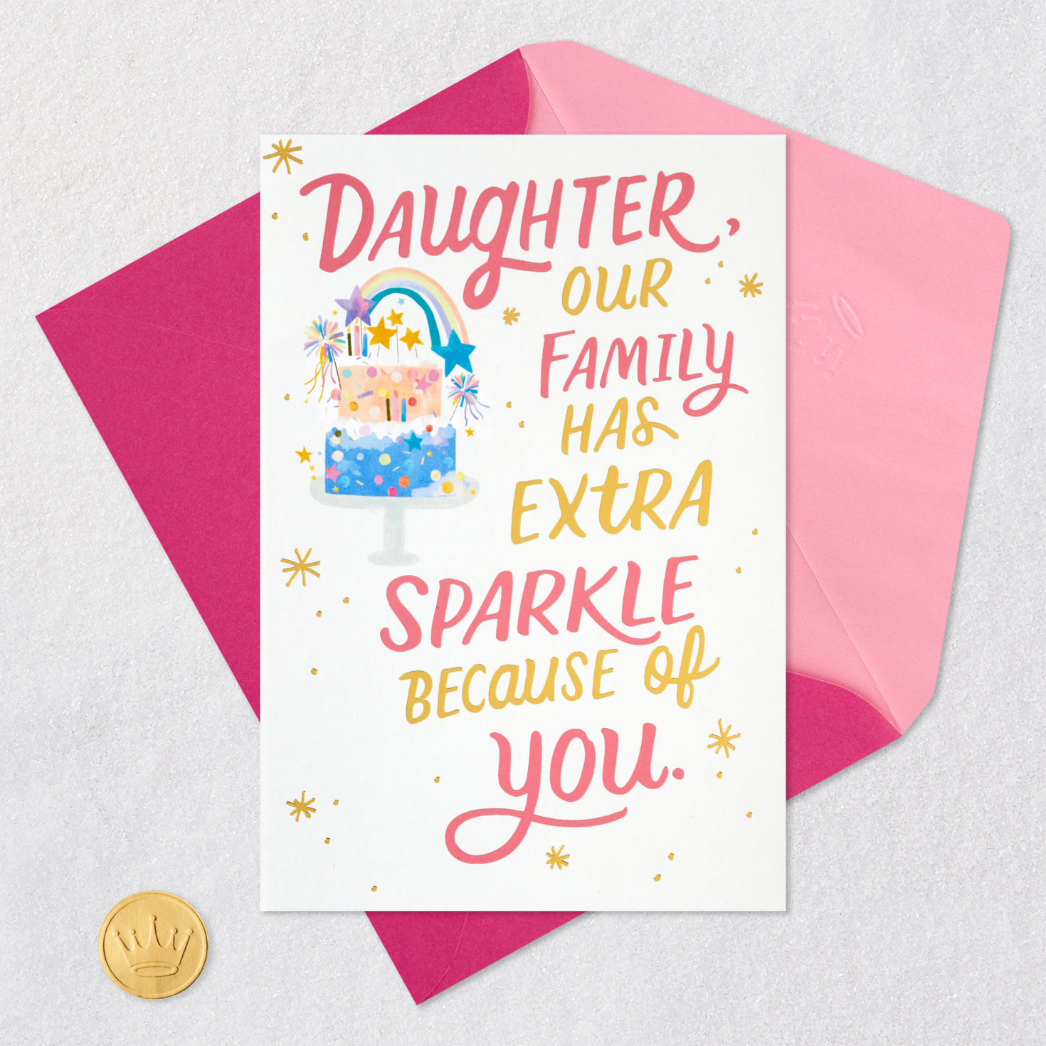 Pink and Yellow Rainbow Pop-Up Birthday Card for Daughter Card Front with Envelope and Gold Seal image number 6