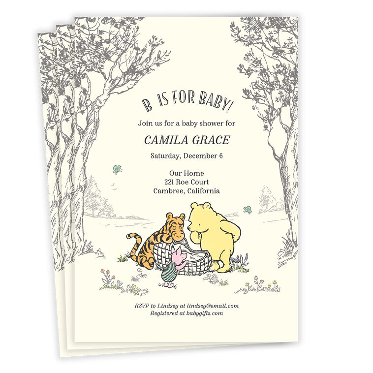 Disney Winnie the Pooh B Is for Baby Flat Baby Shower Invitation