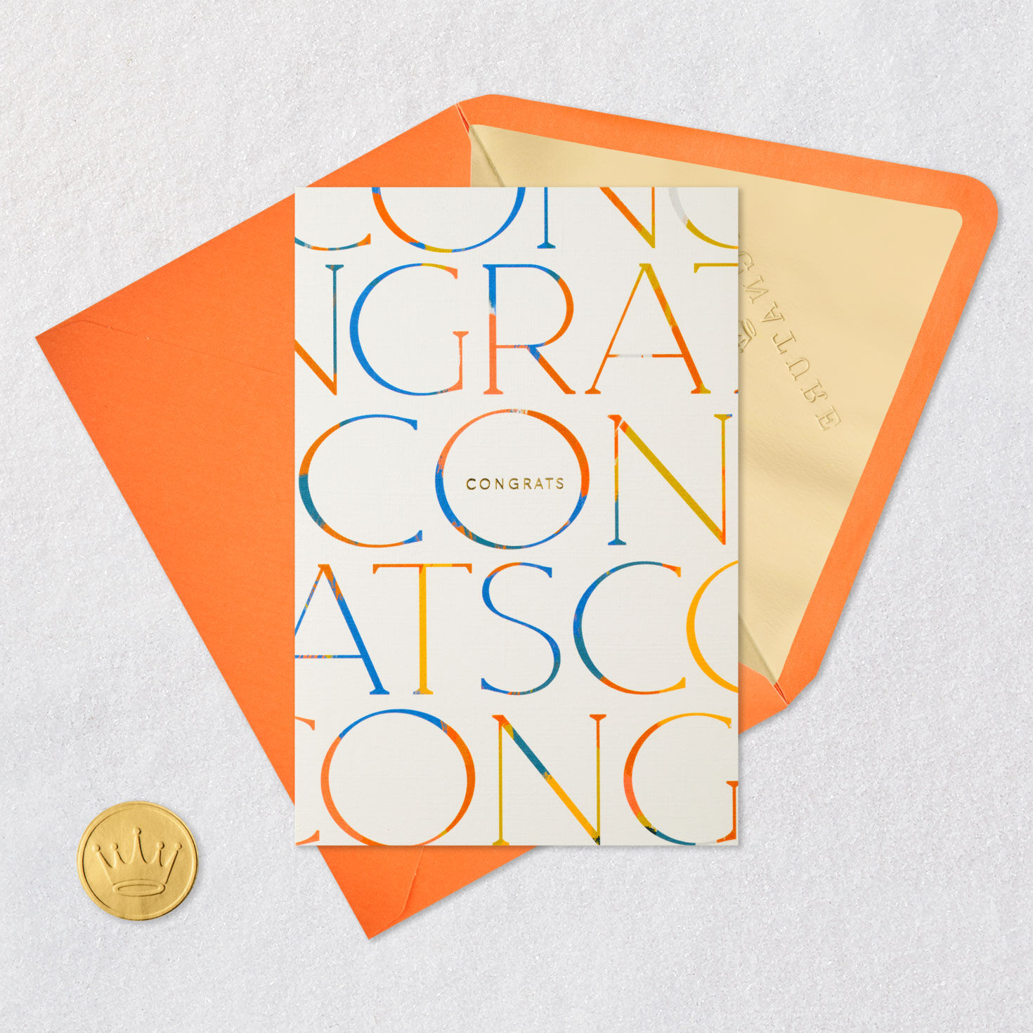 Blue and Gold Repeated Lettering Congrats Card Card Front with Envelope and Gold Seal image number 5