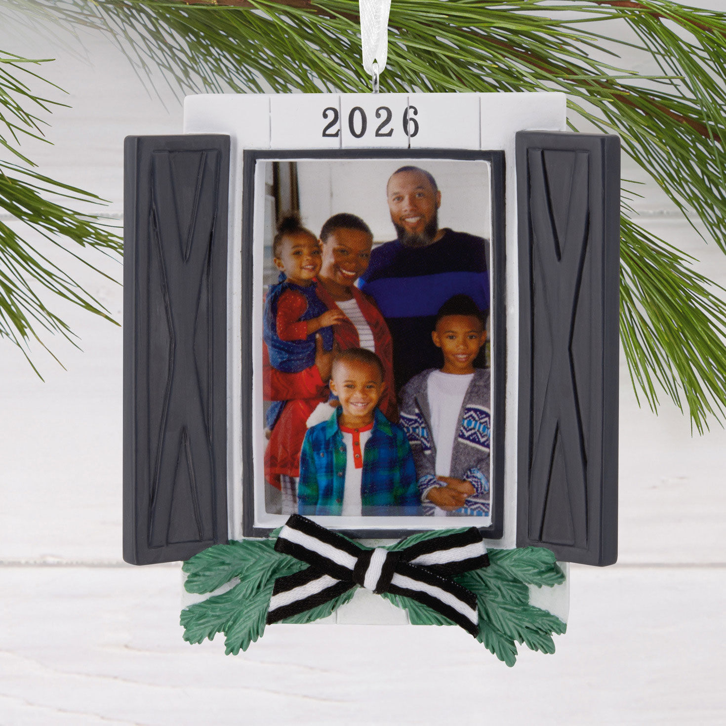 Festive Window Photo Frame Christmas Ornament hanging on tree image number 2