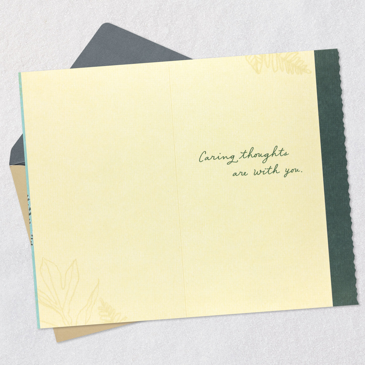 Gold Flowers on Blue Sympathy Card Open card with envelope image number 3