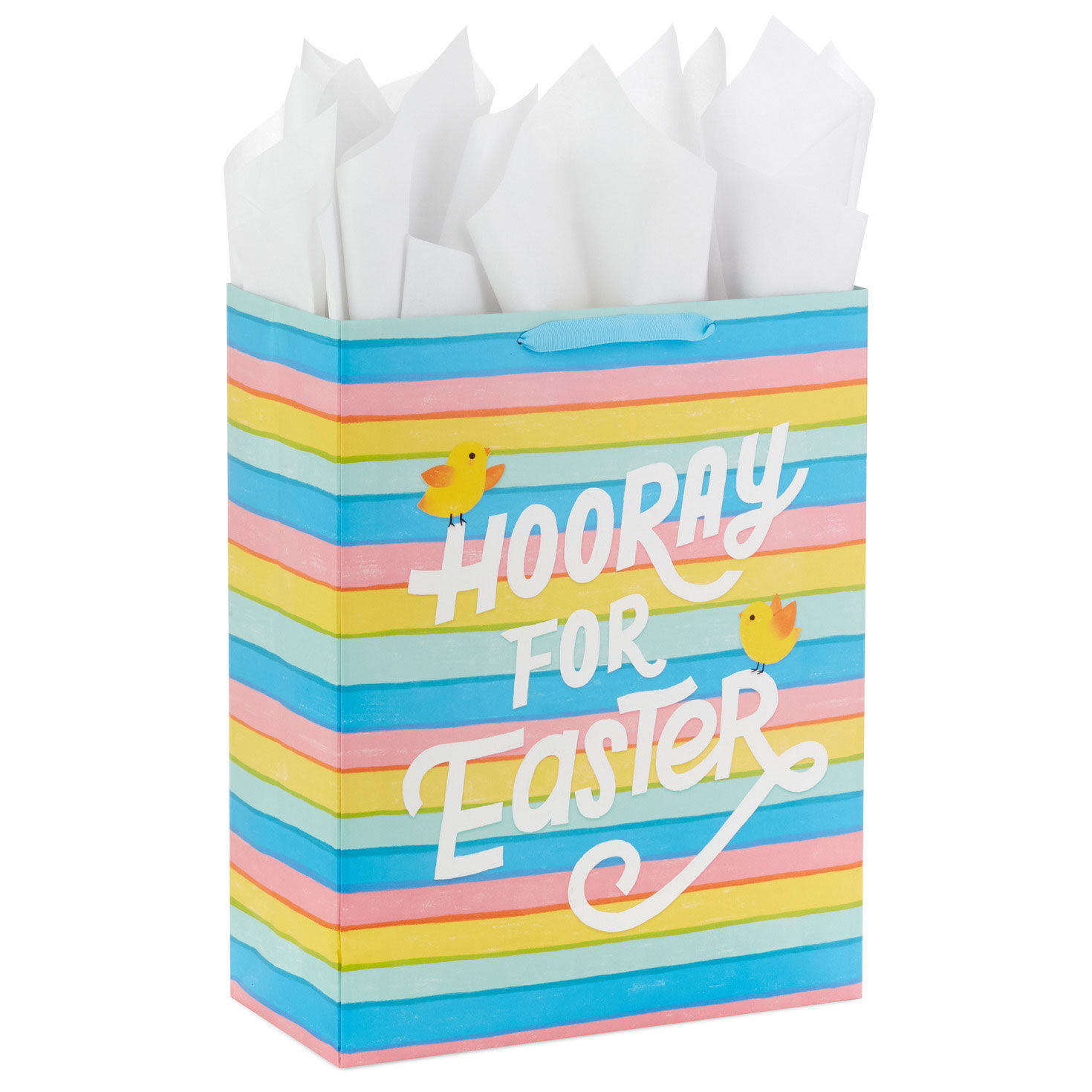 15.5" Chicks and Colorful Stripes XL Easter Gift Bag With Tissue Paper, , large image number 6