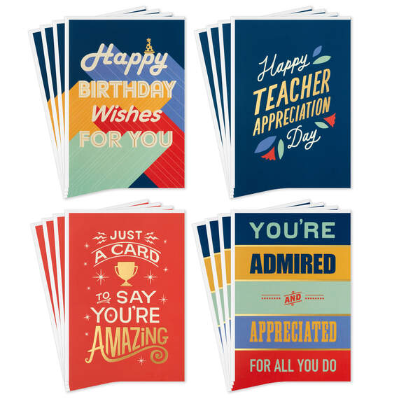 Bold and Colorful Boxed Teacher Appreciation Cards Assortment, Pack of 16