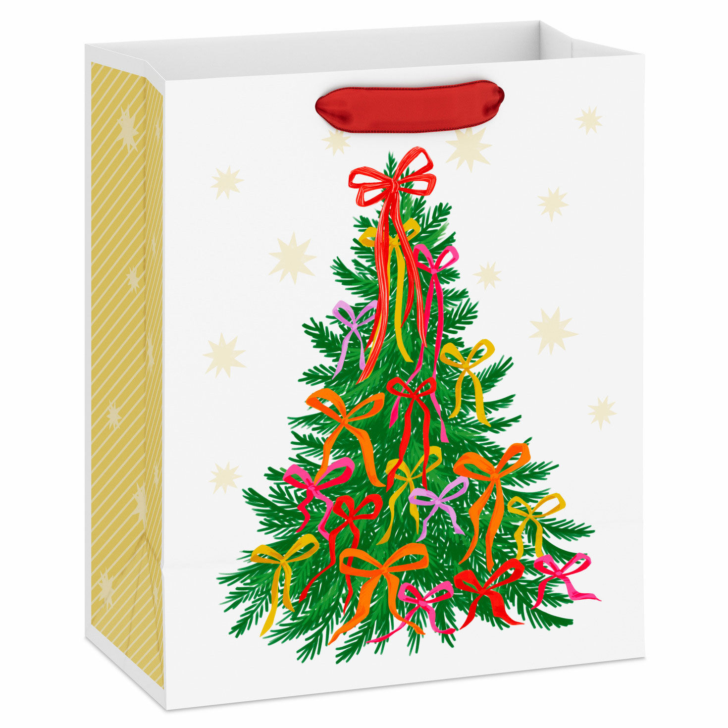 Ribbon Tree on White Medium Holiday Gift Bag Back image number 6