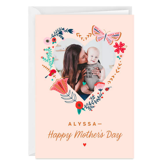 Personalized Flower Heart Mother's Day Photo Card