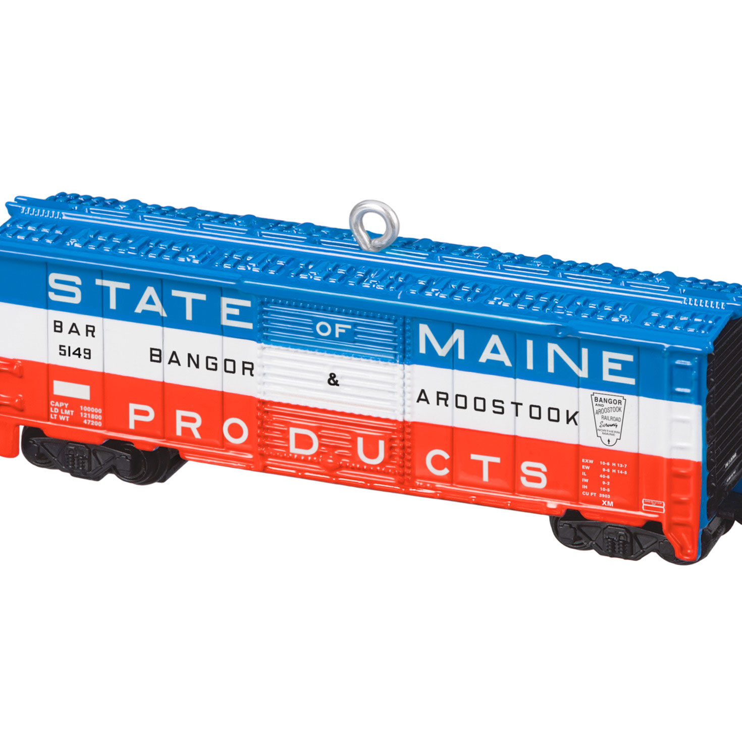 Red White Blue Train Boxcar Keepsake Ornament upclose view image number 5