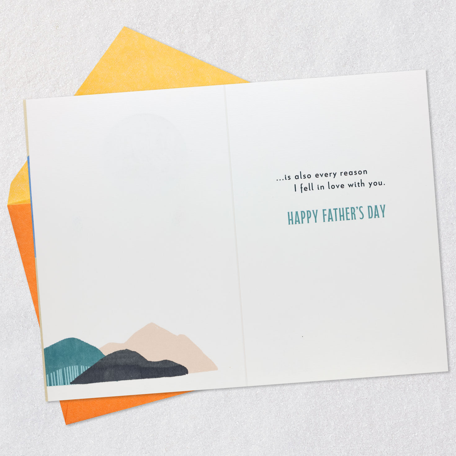 Gold Sun Over Mountains Father's Day Card Open card with envelope image number 3