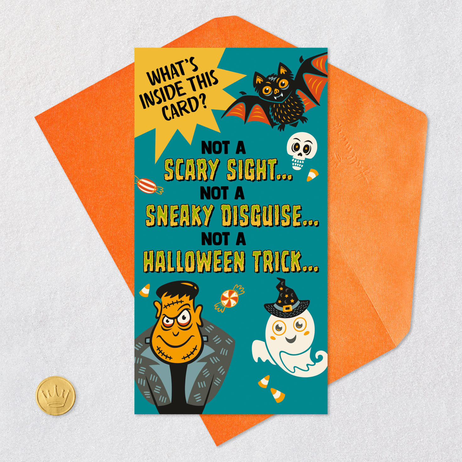 Frightful Monsters Halloween Money Holder Card Card Front with Envelope and Gold Seal image number 6