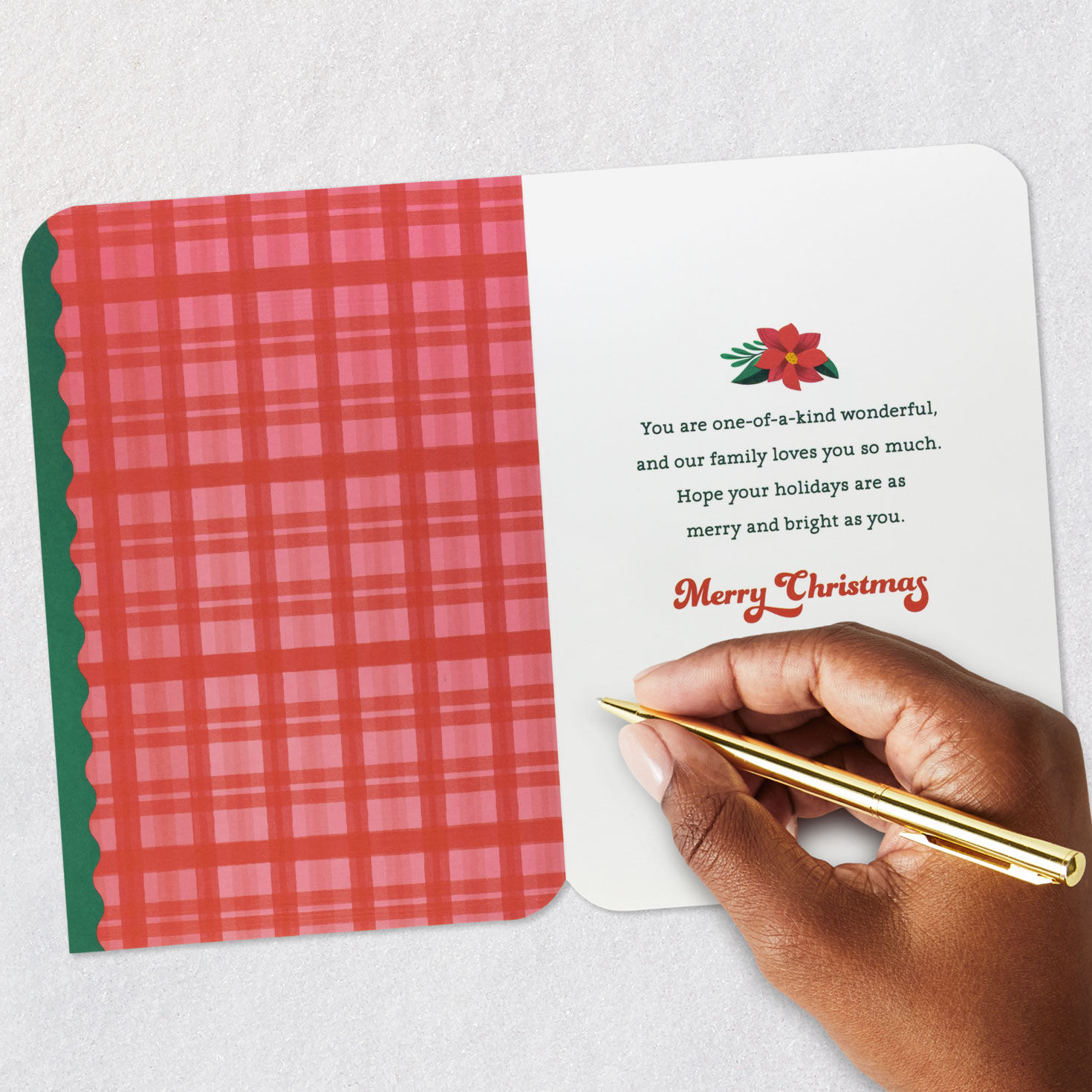 Pink Cowboy Boots on Green Christmas Card for Daughter Signing card image number 6
