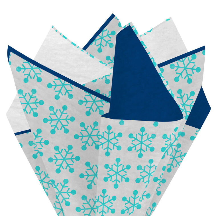 Snowflake Print, Blue and White Tissue Paper Pack 3-D Fan image number 2