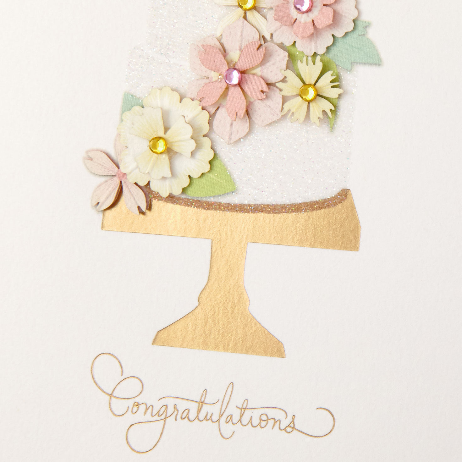 Flower-Draped Glittery White Cake Wedding Card Card Front Detail image number 4