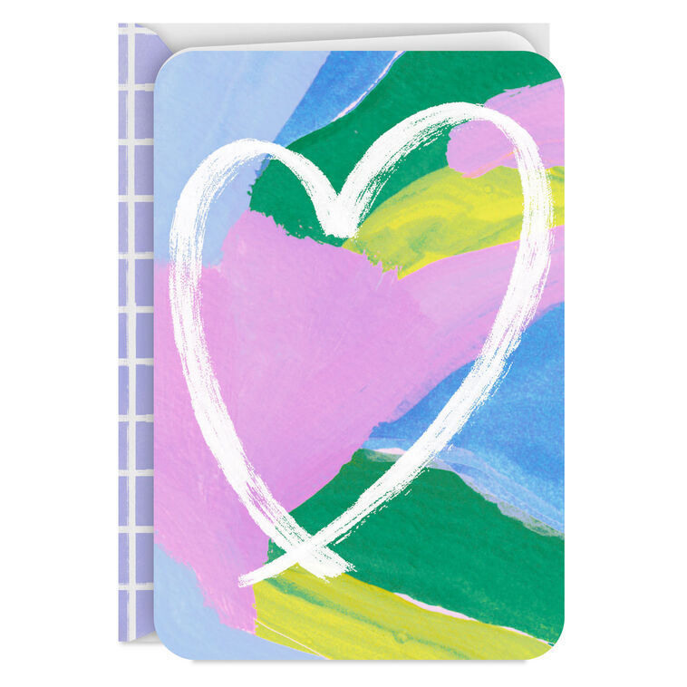 White Heart on Colorful Abstract Print Blank Card