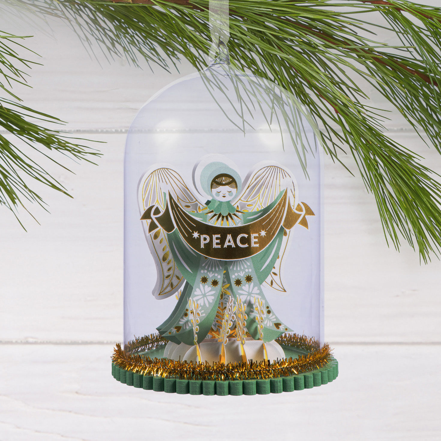Peace Angel Cloche Christmas Ornament hanging on tree image number 2