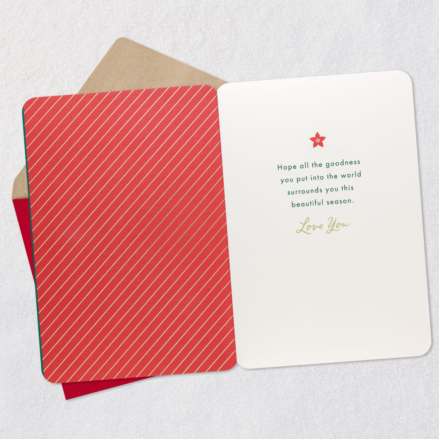 Red Felt Poinsettia Christmas Card for Mom Open card with envelope image number 3