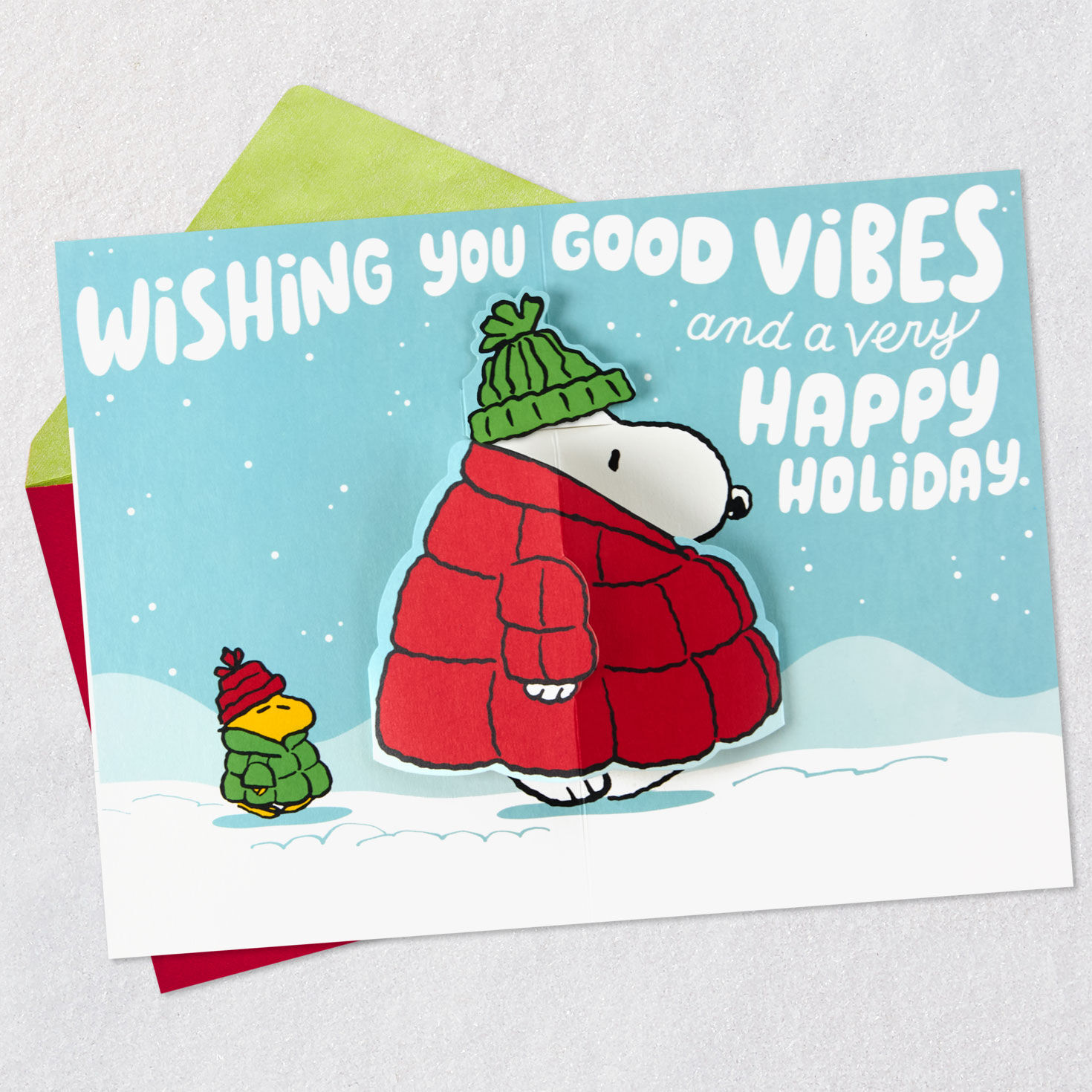 Snoopy and Woodstock in Snow Christmas Card Sentiment image number 2